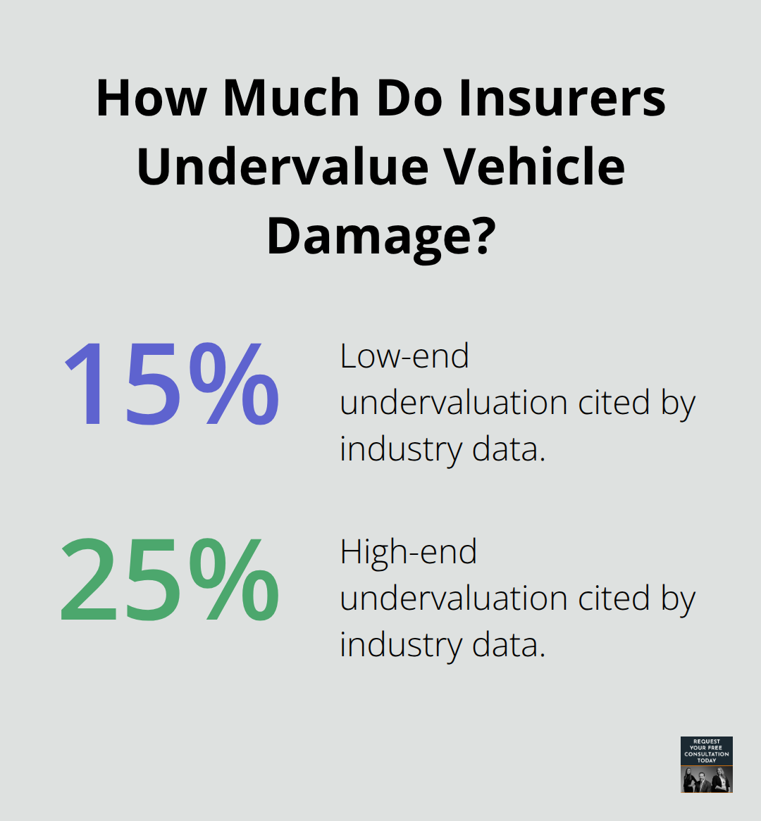 Chart illustrating industry-reported undervaluation of vehicle damage between 15% and 25%. - Truck claim Santa Cruz