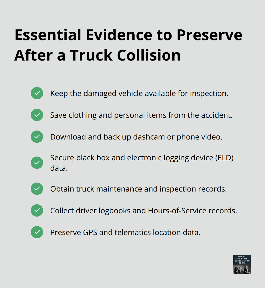 Checklist of key evidence to preserve after a truck crash in Santa Cruz - Truck collision Santa Cruz