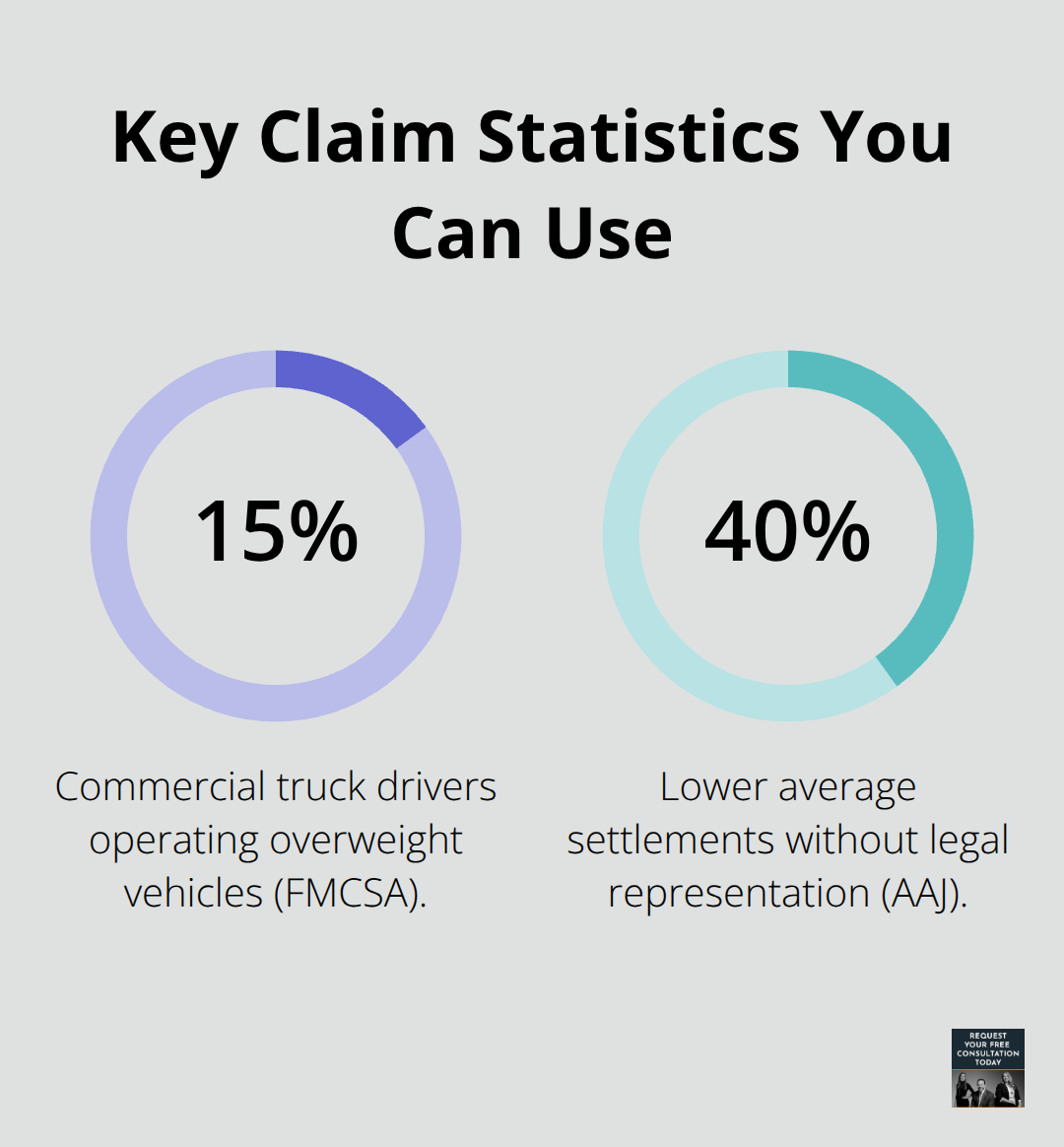 Percentage chart highlighting two key U.S. truck-claim statistics from FMCSA and AAJ. - Truck crash claim process
