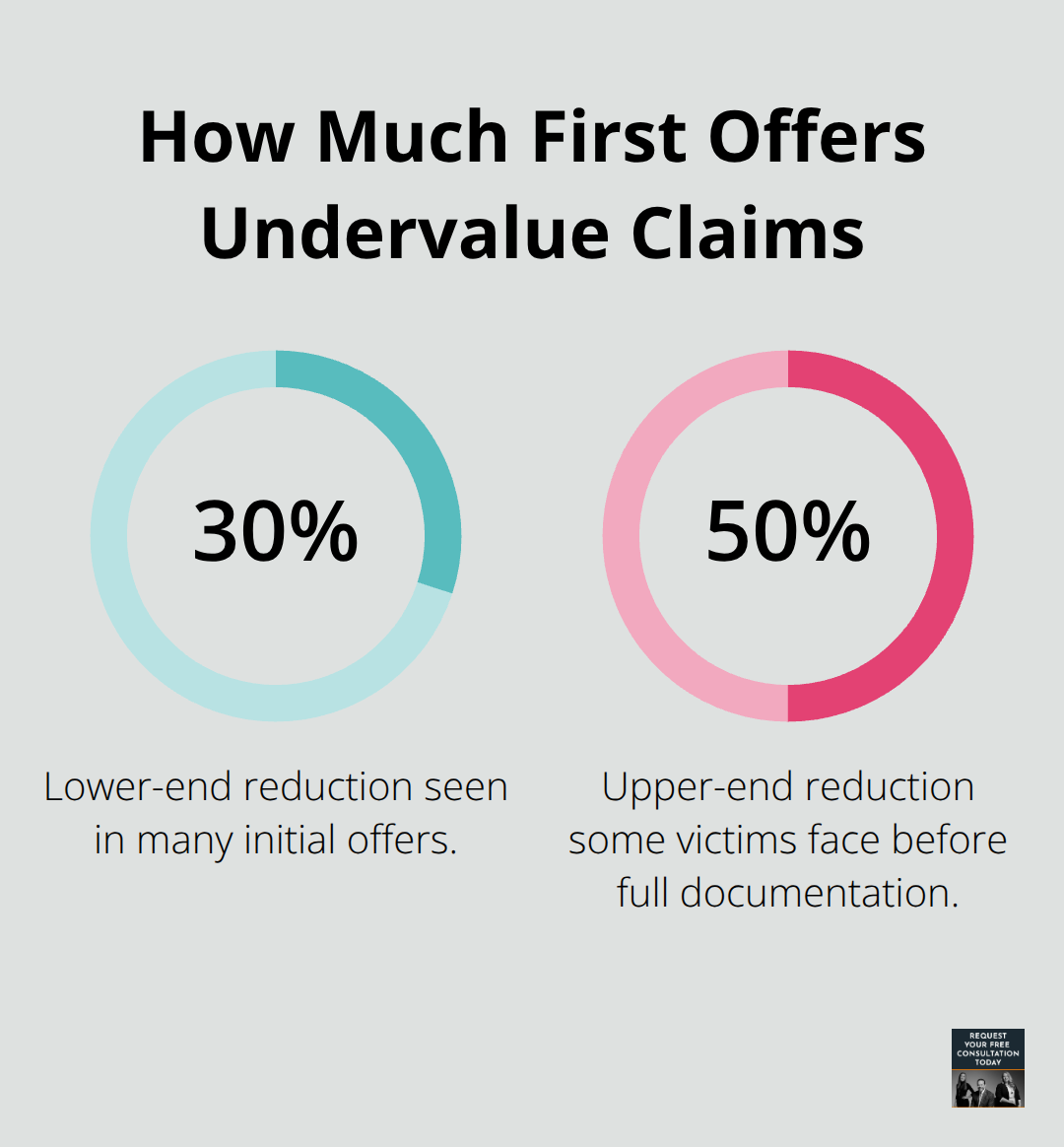 Percentage chart showing how far initial insurance offers can be below final settlements