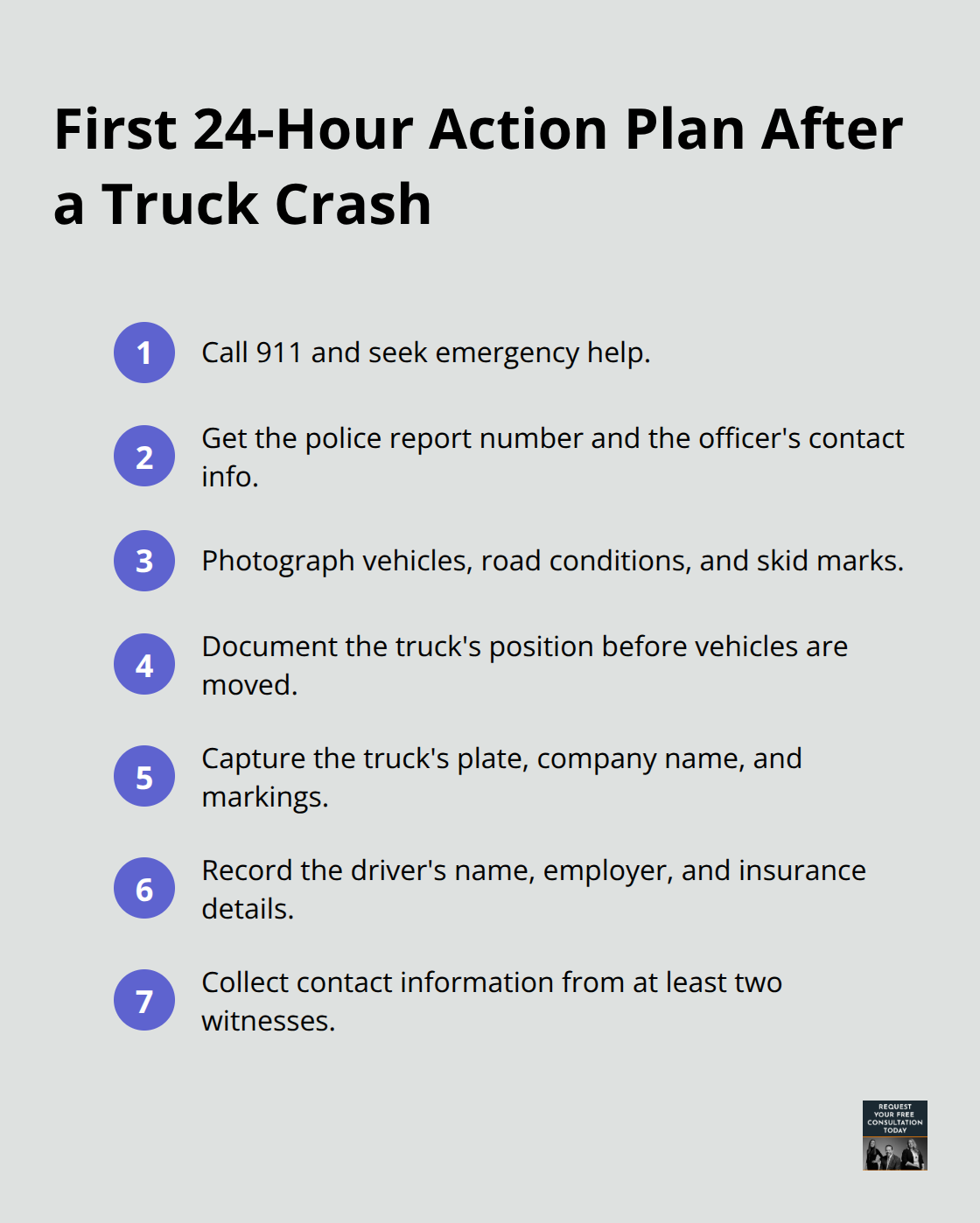 Key steps to take immediately after a truck crash - Truck crash litigation California