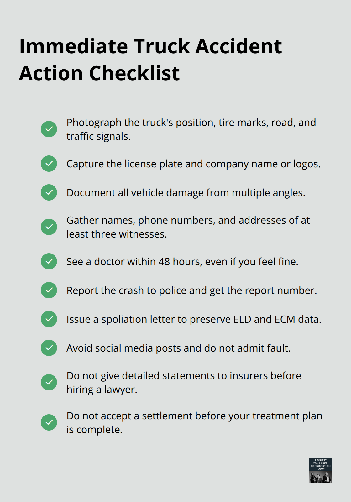 Checklist of critical steps to take right after a California truck accident