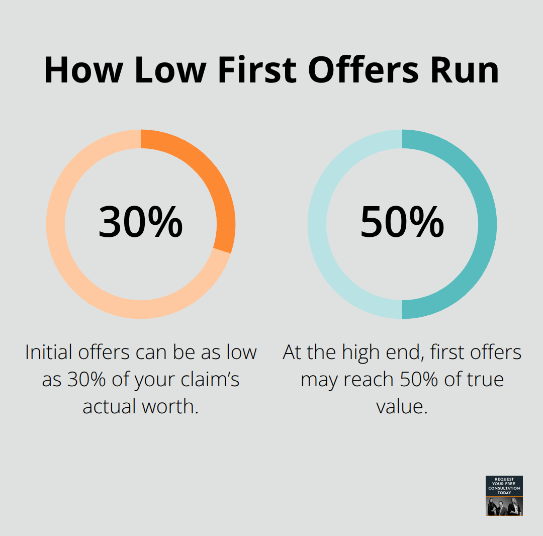 Percentage chart showing how initial insurance offers compare to true claim value. - Truck crash valuation