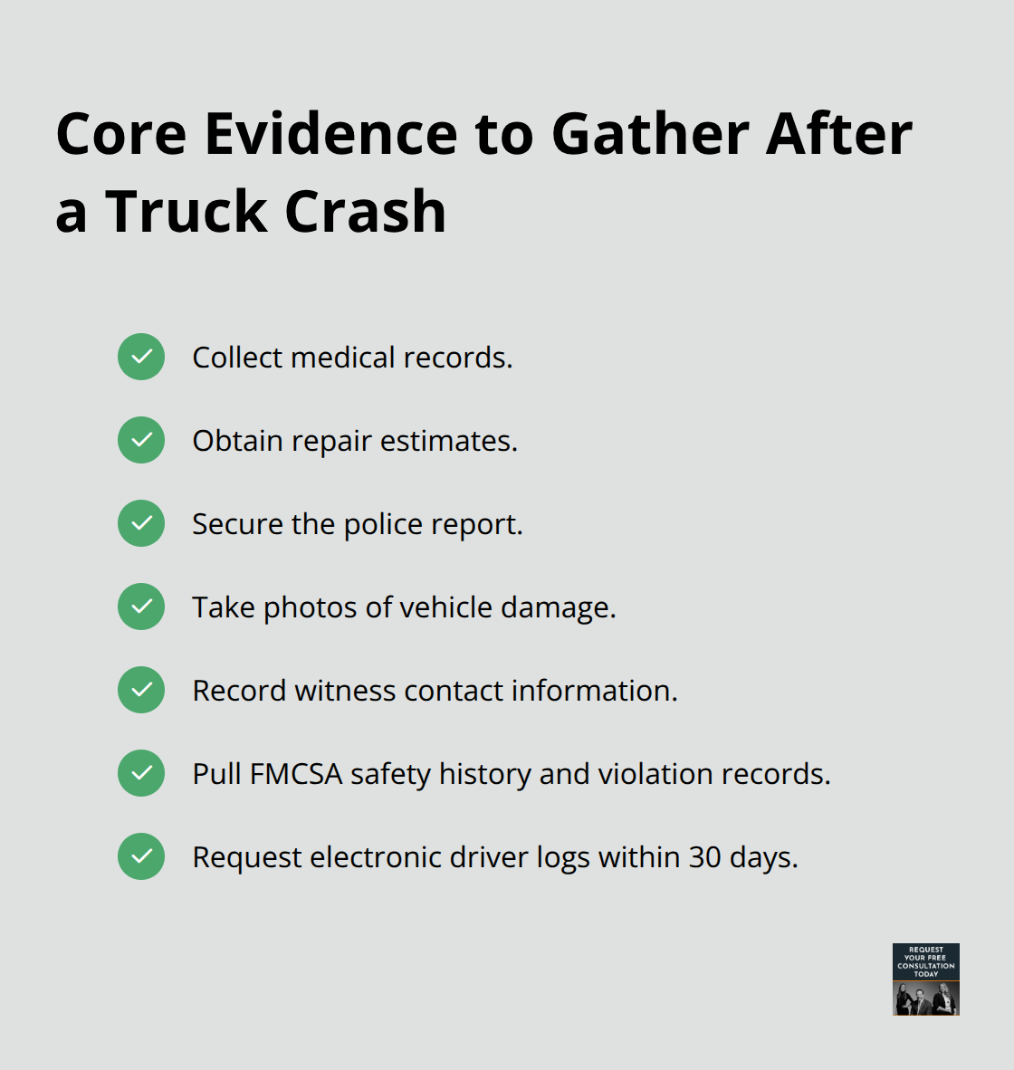 Checklist of key documents to collect to strengthen your claim - Truck litigation Santa Cruz