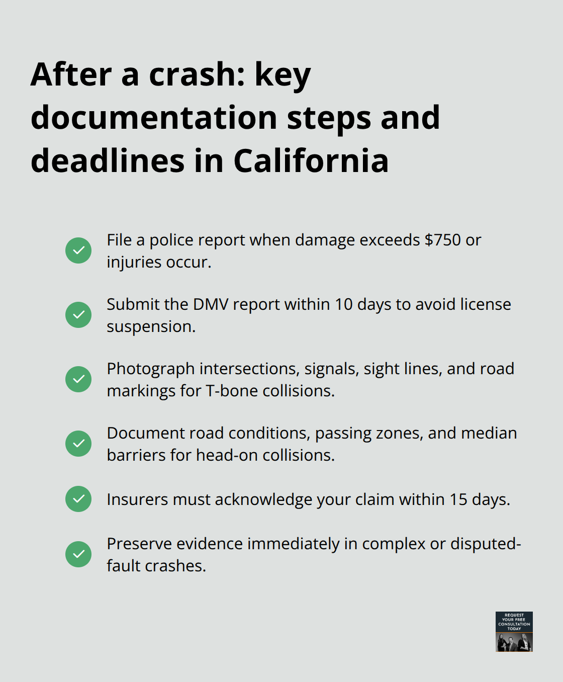 Checklist of required reports, timelines, and evidence to gather after a collision. - types of vehicle collision