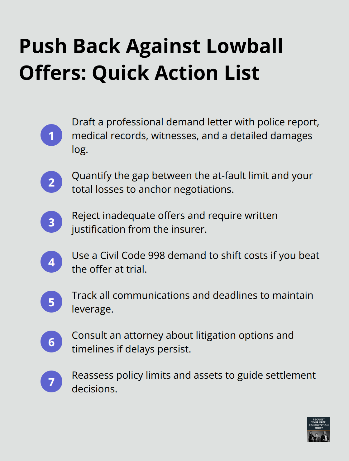 Compact checklist of negotiation steps to improve an underinsured motorist settlement - Underinsured motorist Santa Cruz