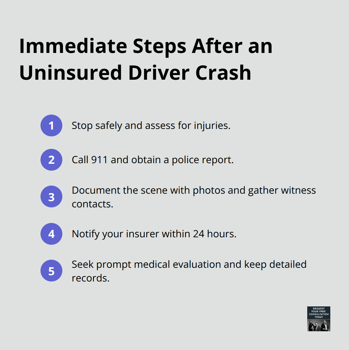 Compact checklist of actions to take right after a collision with an uninsured driver - Uninsured motorist Santa Cruz