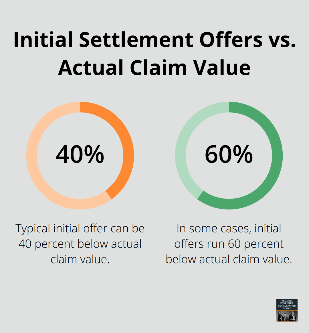 Percentage chart showing how initial insurance offers often undercut actual claim value in Sacramento truck accidents. - Vehicle accident litigation California