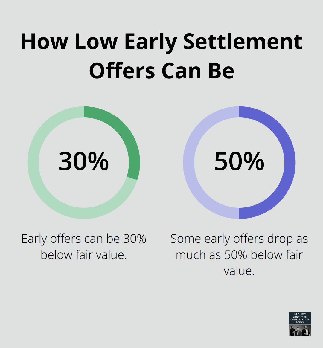 Chart showing how early insurance offers can be 30% to 50% below fair value in the U.S. - vehicle damage valuation guide