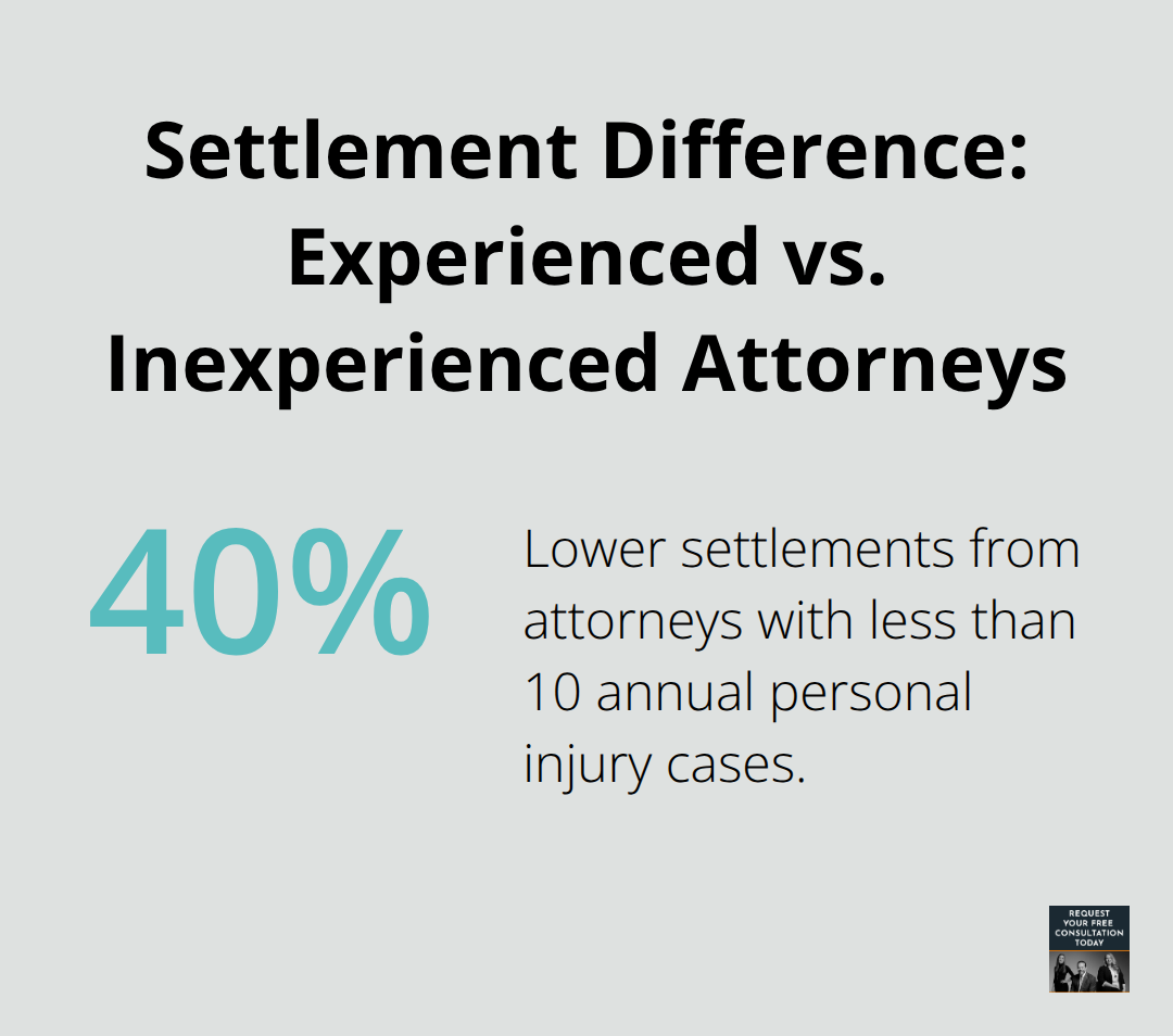 A percentage chart showing that attorneys handling fewer than 10 personal injury cases annually achieve settlements 40% lower than those who focus primarily on accident cases. - what type of attorney handles car accidents